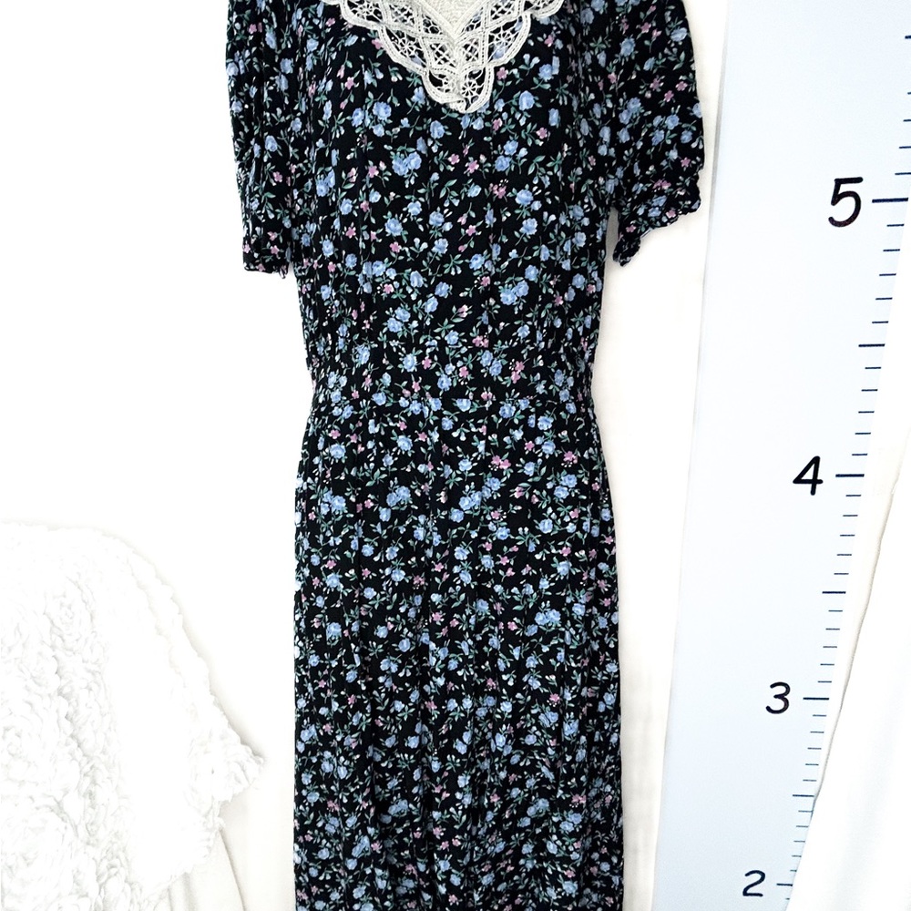Karin Stevens Vintage 90's Prairie Maxi Dress Dark Blue Floral 12